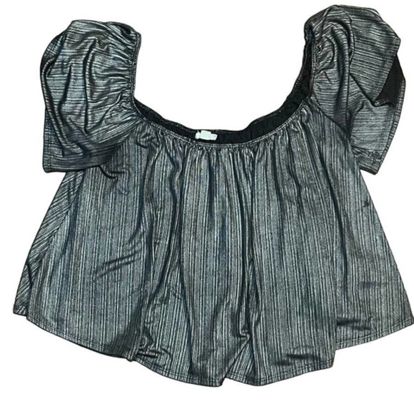 Anthropologie‎ Ecote Black Metallic Flowy Crop Top Size Small - Picture 1 of 3